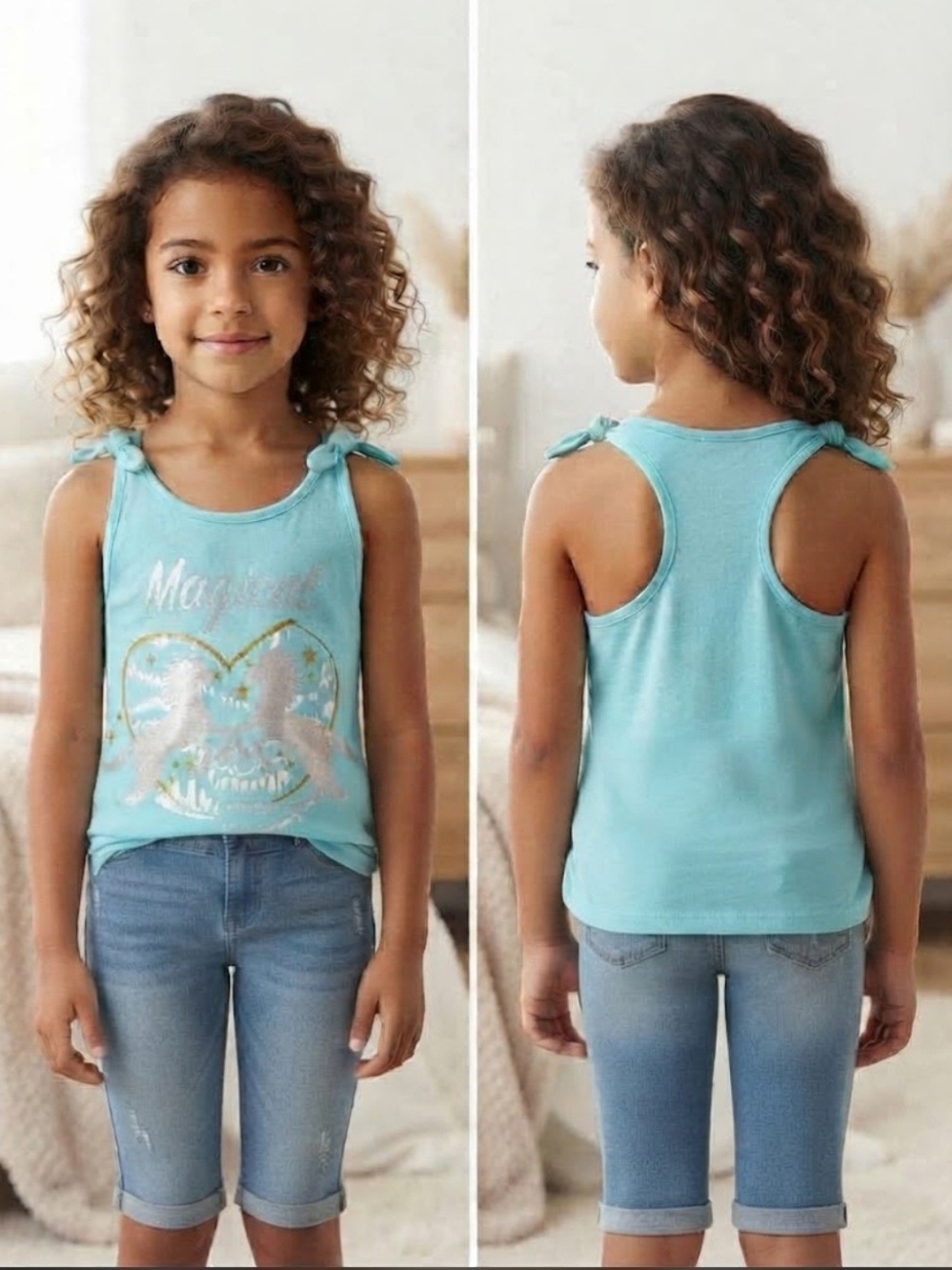 Rock Star Magical Squad Unicorn Tank Top Girls 7/8 Aqua Blue
